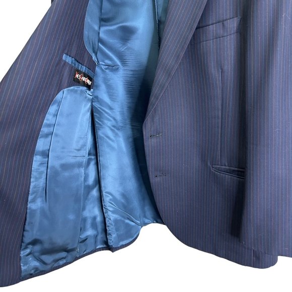 Vintage Yves St Laurent Navy Blue PIn Stripe Blazer Jacket Wool 46R Mens Coat - Picture 5 of 9
